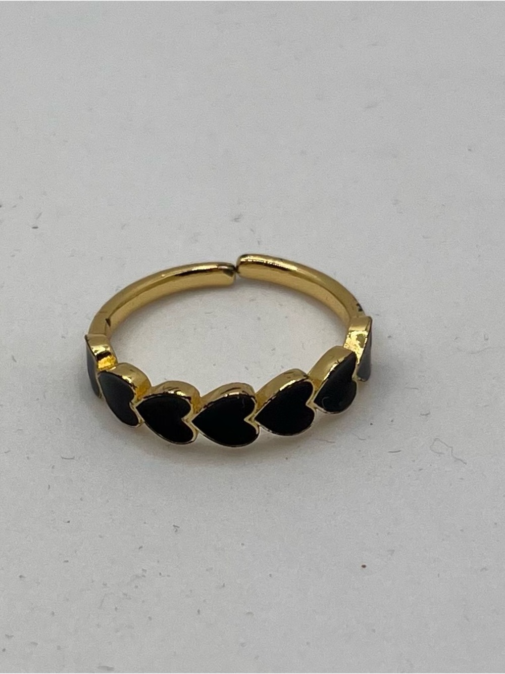 Adjustable Gold-Plated Ring with Black Heart Accents - Women's Fashion Ring